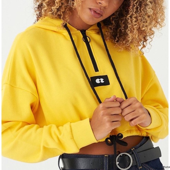 Lazy Oaf Yellow Cropped Hoodie Size SM - Picture 2 of 9